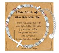 WIKHIA Christian Cross Bracelet for Women Girls, Adjustable Stainless Steel Beaded Cross Bracelets, First Communion Confirmation Easter Religious Bapstim Natural Gemstone Jesus Bracelet Gifts for Her