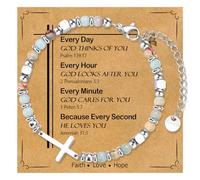 WIKHIA Christian Cross Bracelet for Women Girls, Adjustable Stainless Steel Beaded Cross Bracelets, First Communion Confirmation Easter Religious Bapstim Natural Gemstone Jesus Bracelet Gifts for Her