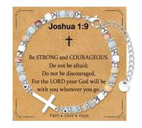 WIKHIA Christian Cross Bracelet for Women Girls, Adjustable Stainless Steel Beaded Cross Bracelets, First Communion Confirmation Easter Religious Bapstim Natural Gemstone Jesus Bracelet Gifts for Her