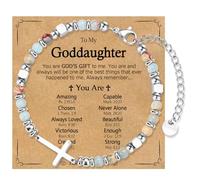 WIKHIA Christian Cross Bracelet for Women Girls, Goddaughter Gifts from Godmother, Beaded Bracelets Christmas Basket Stuffers First Communion Confirmation Easter Baptism Gifts Ideas for Her