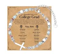 WIKHIA Graduation Gifts for Her- Class of 2025 Primary Middle High School College Grad Gift, Adjustable Stainless Steel Beaded Cross Bracelet for Girls & Women, 6.7"+ 2" Extender, Stainless Steel, No