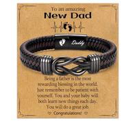 WIKHIA New Dad Gifts for Men, First Time Parents Gift Dad to Be Gift for Father's Day Birthday Christmas, Leather Bangle Bracelet for Daddy Him Husband, 8 inch, Stainless Steel, no gemstone