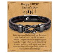 WIKHIA New Dad Gifts for Men, First Time Parents Gift Dad to Be Gift for Father's Day Birthday Christmas, Leather Bangle Bracelet for Daddy Him Husband, 8 inch, Stainless Steel, no gemstone