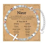 WIKHIA Niece Gifts from Auntie Uncle, Cross Beaded Bracelets Religious Christian Jewelry for Women Girls, Christmas Basket Stuffers Confirmation Baptism Birthday Christian Gifts for Her Teen Girls