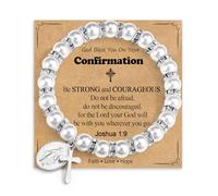 WIKHIA Pearl Cross Charm Bracelet for Girls, Baptism First Communion Easter Confirmation Gifts for Teens Girls Kids, Catholic Religious Christian Jewelry for Teens Goddaughter, One Size, Stainless
