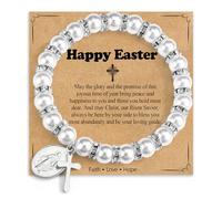WIKHIA Pearl Cross Charm Bracelet for Girls, Baptism First Communion Easter Confirmation Gifts for Teens Girls Kids, Catholic Religious Christian Jewelry for Teens Goddaughter, One Size, Stainless