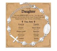 WIKHIA Pearl Cross Charm Bracelet for Girls Christening First Communion Confirmation Easter Gift Teens Girls Kids Catholic Religious Christian Jewelry for God Daughter, Adjustable, Stainless Steel, No