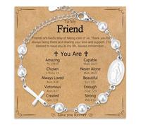 WIKHIA Pearl Cross Pendant Bracelet for Women Girls Religious Catholic Christian Jewelry for Friends First Communion Confirmation Baptism Easter Birthday Valentine's Day
