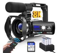 WIKICO Camcorder 8K 48MP YouTube Camcorder 18X Digital Zoom 3 Inch Touch Screen with WiFi External Microphone Fill Light Remote Control 32GB SD Card and 2 Batteries