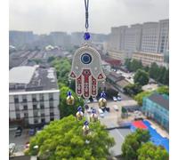 WIKICRYSTAL Blue Evil Eye Metal Fatima Hand Wind Chimes Hanging Decor Hanging Decor Turkish Eye Hanging Window Wind Chime