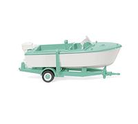 Wiking 009503 Motor Boat on Trailer Signal White/Mint Green, Miniature Model 1:87 - Not a Toy