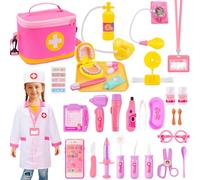 WIKITOT Doctors Set for Kids, Dentist Toys with Teeth, Doctor Costume for Boys Girls Age 3 4 5 6 Year Old, Doctor Role Play Toys for Kids Birthday (Pink)