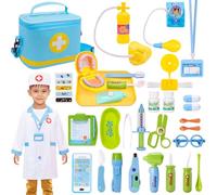 WIKITOT Doctors Set for Kids, Dentist Toys with Teeth, Doctor Costume for Boys Girls Age 3 4 5 6 Year Old, Doctor Role Play Toys for Kids Birthday (Blue)