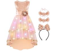 WIKITOT Light up Girls' Sequin Dresses, Sleeveless Princess Flower Dress with Headband for Girls Aged 3 to 12 Year Old, Summer Dress for Party, Prom, Birthday, School(S) Champagne
