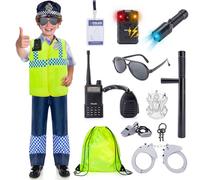 WIKITOT Police Costume Kids, Boys Girls Dress up with Walkie-talkie, Recorder for Kids Aged 3 to 7 Years Old, Fancy Role Play Toys for Toddlers Halloween Costumes