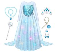 WIKITOT Princess Costumes for Girls, Light up Fancy Dress for Ages 3-10