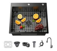 WIKLMOTH Undermount Kitchen Bar Sink, 304 Stainless Stee Deep Single Bowl Sink Handmade for Rv Prep Home Wet Bar Sink with Bottom Grid for Workstation (Black Drop In, 18"x19"x9")