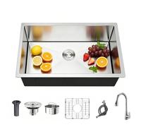 WIKLMOTH Undermount Kitchen Bar Sink, 304 Stainless Stee Deep Single Bowl Sink Handmade for Rv Prep Home Wet Bar Sink with Bottom Grid for Workstation (Stainless Steel Undermount, 21"x19"x9")