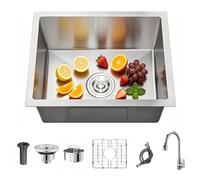 WIKLMOTH Undermount Kitchen Bar Sink, 304 Stainless Stee Deep Single Bowl Sink Handmade for Rv Prep Home Wet Bar Sink with Bottom Grid for Workstation (Stainless Steel Undermount, 18"x19"x9")