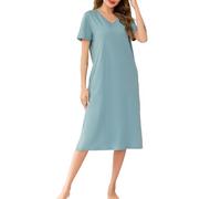 Wikoan Nighties for Women Cotton Nightdresses & Nightshirts Soft Long Nightgown Short Sleeve Loungwear Sleepwear with Pockets,Light Green,M