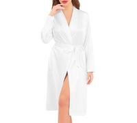 Wikoan Satin Dressing Gowns Long Ladies Kimono Morning Lightweight Silk Robe Bridal/Bridesmaid Wedding Party Sleepwear with Pockets,White,XL