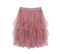 Wikoan Tulle Skirt Women Multilayer Mesh Irregular Pleated Knee-Length Festival Party Skirt for Halloween Christmas Daily,Flesh Pink,2XL-3XL