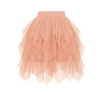 Wikoan Tutu Skirts for Women High Waist Multilayer Mesh Irregular Midi Skirt for Daily Wedding Party Halloween Christmas,Orange Pink,2XL/3XL