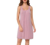 Wikoan Women Nightdresses Sleeveless Nighties Soft Lace Nightgown V Neck Chemise Sexy Ladies Nightshirts Nightwear Plus Size,Rose Pink,L