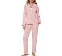 Wikoan Women Pyjamas Set Long Sleeve Button Down Two Piece Pj's Sets Soft Top and Pants Sleepwear for Ladies with Pockets,Rose Pink,L