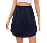 Wikoan Women's Half Slips Petticoat Underskirt Silk Slip Skirt Shorts Soft Satin Waist Slip for Under Dresses,Navy Blue,M