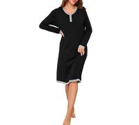 Wikoan Women's Nightdresses Long Sleeves Nighties Round Neck Black,M