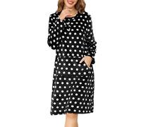 Wikoan Women's Nightdresses Luxury Fleece Button Down Ladies Nighties Long Sleeves Front Pocket Soft Warm Nightshirt Sleepwear Nightgown For Autumn Winter,Black,XXL