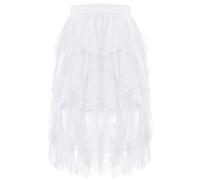 Wikoan Women's Tulle Skirt, High Waist Multilayer Mesh Irregular A-line Midi Skirt Tutu Skirts for Wedding Party Halloween Christmas Daily,White,2XL/3XL