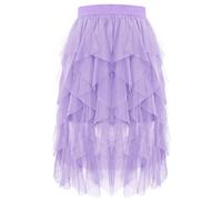 Wikoan Women's Tulle Skirt, High Waist Multilayer Mesh Irregular A-line Midi Skirt Tutu Skirts for Wedding Party Halloween Christmas Daily,Light Purple,2XL/3XL