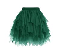Wikoan Women's Tulle Tutu Skirts Multilayer Mesh Irregular Pleated Ladies Skirt Vintage A-line for Rockabilly Dancing Party Halloween Christmas Daily,Dark Green,S/M
