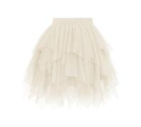 Wikoan Women's Tulle Tutu Skirts Multilayer Mesh Irregular Pleated Ladies Skirt Vintage A-line for Rockabilly Dancing Party Halloween Christmas Daily,Beige,L/XL