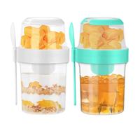 wiksite 2Pcs Overnight Oats Container, 870ML Yogurt Pots Reusable Salad Cups with Lid Spoon Breakfast Jar Breakfast Pot Muesli Cup for Salads Fruit Cereal Milk Porridge (Green + White)