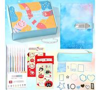wiksite 8 Set Diary with Lock for Girls, Journal with Combination Lock, Pens, Stickers and Gift Box, Secret Diary for Girls, Gift Ideas for Easter Birthday Back-to-School Age 6-15 - Blue Starlight