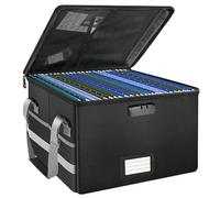 wiksite File Box with Lock Fireproof Waterproof Document Box with Handle and Zipper Collapsible & Lockable File Organiser Home Office Filing Safe Storage Boxes for A4 Suspension File Folder