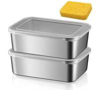 wiksite Loaf Tin Set of 2, Stainless Steel Baking Tray Brownie Tin Bake Sheet Pans, Mini Bread Tins for Baking Banana, Bread, Lasagna, Cake, Cooking, Oven & Dishwasher Safe -1100ml - 18.2x12.9x5.9cm