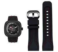 WIKUNA Rubber watch band for men Friday waterproof sweat proof Diesel watch chain 28mm black orange watch accessories (Color : Black Red Black, Size : 28mm)