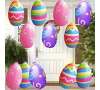 Wilafury 12Pcs Easter Inflatables, 16in Large Inflatable Easter Eggs PVC Blow up Decorations with Vivid Print Leak-Resistant Design for Yard Garden Party