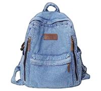 Wilafury 32L Denim Backpack, Classic Blue Denim Laptop Backpack for Travel & Work, Large Capacity Water-Resistant for Men & Women, Light Blue