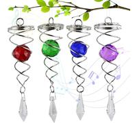Wilafury 4Pcs Gazing Balls, Spiral Tail Wind Spinner 4.5inch Hanging Plated Sun Catcher with Crystal Pendant Decorative Wind Spinners with Hook for Indoor Outdoor Home Garden