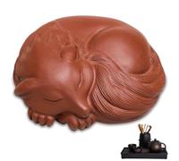Wilafury Chinese Tea Set Accessory, Purple Clay Gongfu Tea Set Pet Sleeping Fox Statue Decorative Portable for Lovers (3.3x3.1x1.3 Inch)