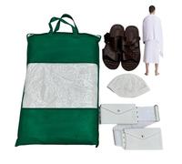 Wilafury Ihram for Umrah Men, Comfortable Islamic Ihram Set with Seamless Hajj Towel, Slippers, Belt, Waist Packs, Kufi Hat for Hajj & Umrah (White)