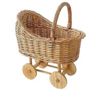 Wilafury Wicker Baby Carriage, Handwoven Easter Basket Pushcart, Vintage Wicker Carriage Planter with Handle for Floral Arrangements, Shower & Home Storage