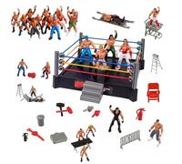 Wilafury Wrestling Ring Playset with Spring-Loaded Mat and Flexible Ropes, Dynamic Wrestling Ring Toy for Action Figures Kids Collectors, Square