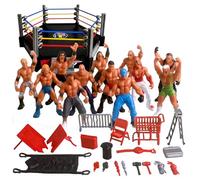 Wilafury Wrestling Ring Playset with Spring, Loaded Mat and Flexible Ropes Fighting Toys Wrestling Rules Ring Toy for Action Figures, Kids and Collectors, Hexagonal