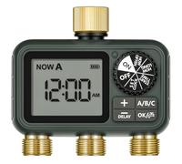 WILAWELS 3-Zone Automatic Water Timer, 3 Metal Outlets, Garden Hose Faucet Timer with Auto/Manual/Rain Delay Watering, for Garden, Yard, Lawn, Dark Green F13WT06